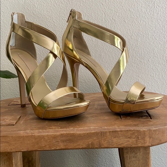 BCBG MaxAzria Strappy Gold heels- SOLD - Picture 2 of 8